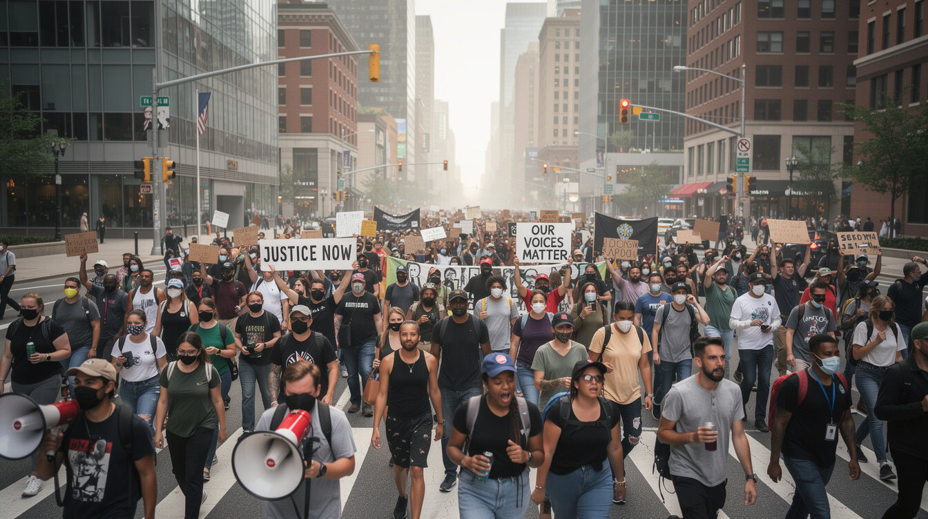 protest march in city