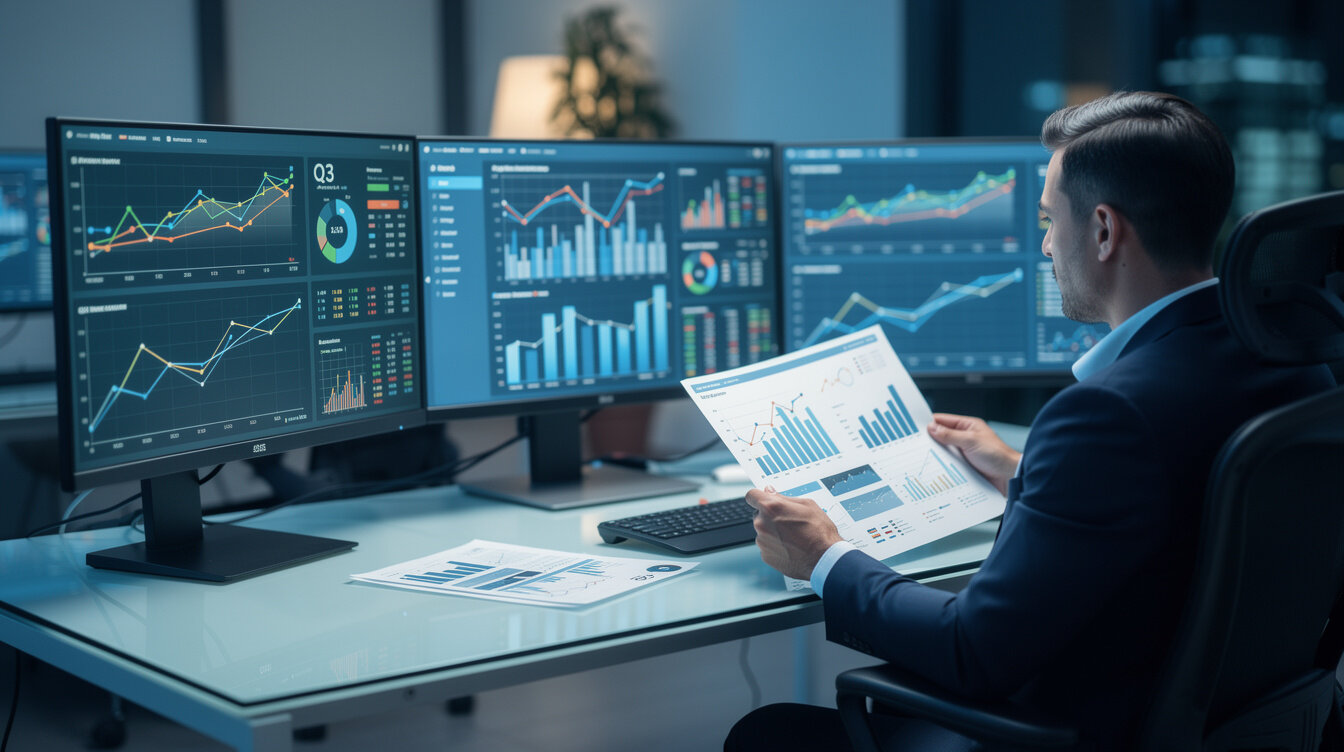 data charts on screen